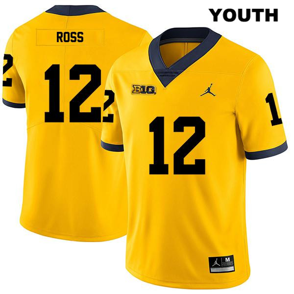 Youth NCAA Michigan Wolverines Josh Ross #12 Yellow Jordan Brand Authentic Stitched Legend Football College Jersey UT25Q77BY